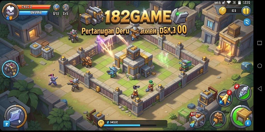 Tangkapan layar dari gameplay 182GAME menampilkan pertarungan strategis Tower Defense.