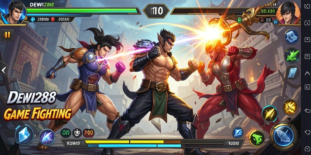 Screenshot pertarungan epik dalam game DEWI288 dengan grafis menawan.