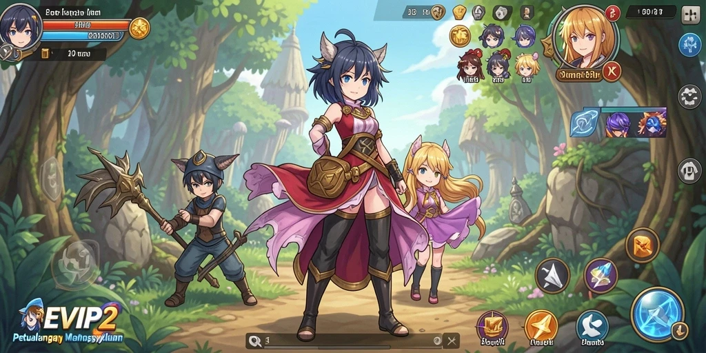 Screenshot gameplay EVIP2 yang menampilkan pertarungan karakter Anime.