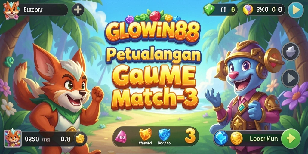 Screenshot gameplay GLOWIN88 dengan keseruan mencocokkan permata.