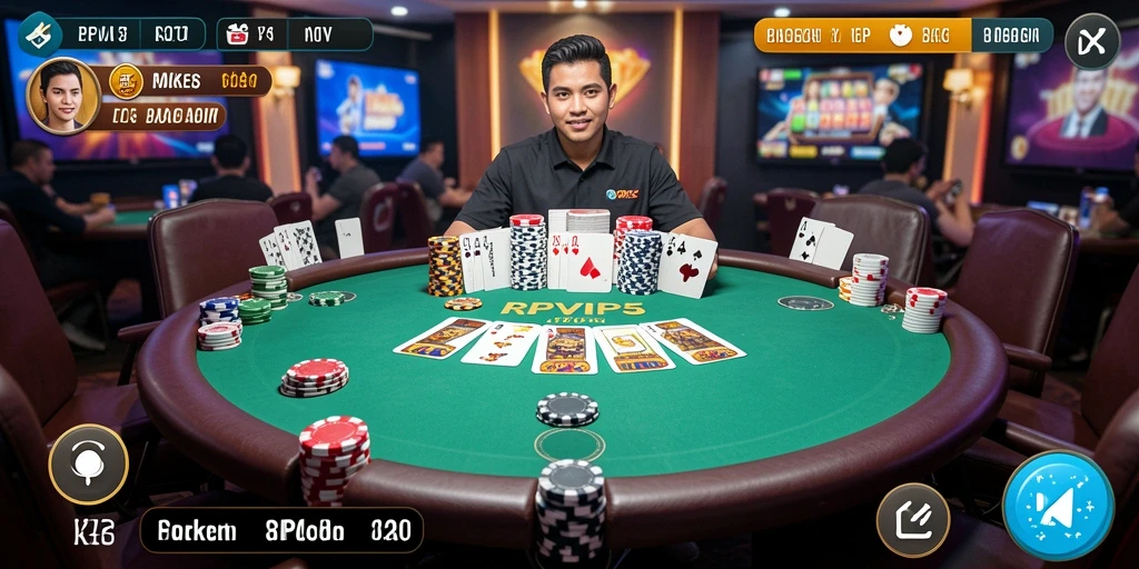 Tampilan gameplay poker yang seru dan interaktif.