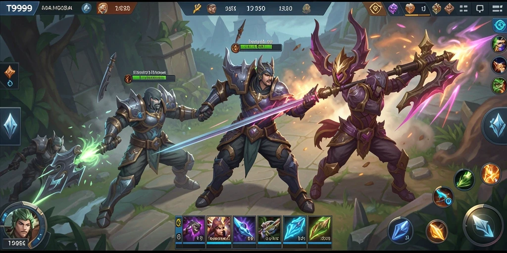Tangkapan layar permainan <strong>T9999</strong> menampilkan momen pertarungan seru di arena MOBA.